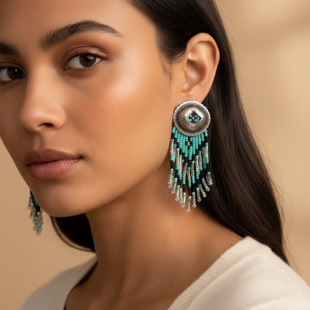 Southwestern or Native American-style concho beaded dangle earrings